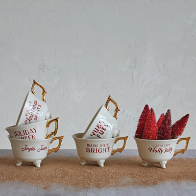 Stoneware Footed Teacup w/ Saying, FEEL AT HOM , Seasonal & Holiday Decorations, Creative Co-Op @feelathom