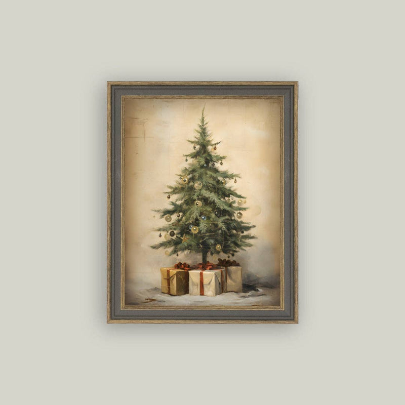 Christmas Tree with Presents Art 7x9