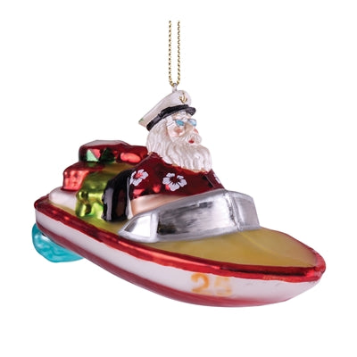 Glass Santa in Boat Ornament