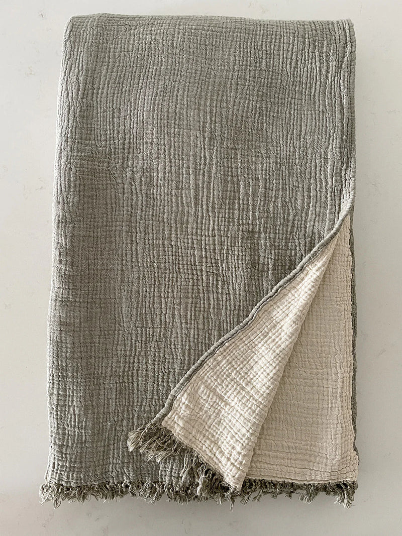 Crinkled Turkish Cotton Cuddle Throw - Olive