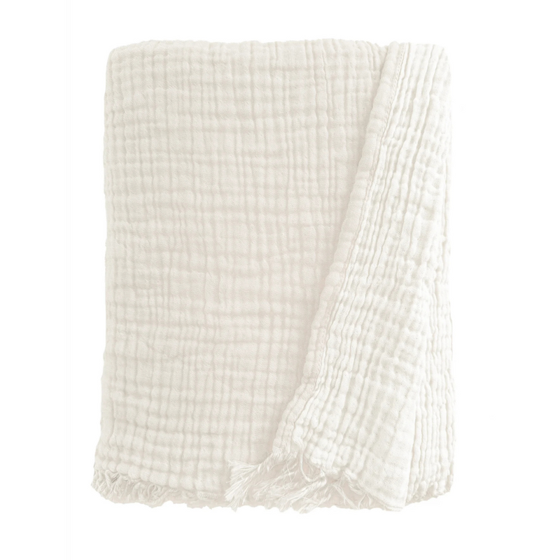 Crinkled Turkish Cotton Cuddle Throw - Ivory