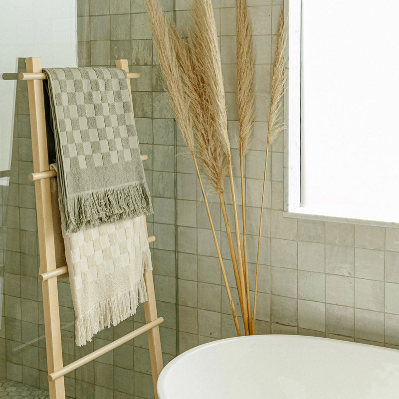 Cream Checkered Bath Towel, FEEL AT HOM , , Happy Place Brand @feelathom