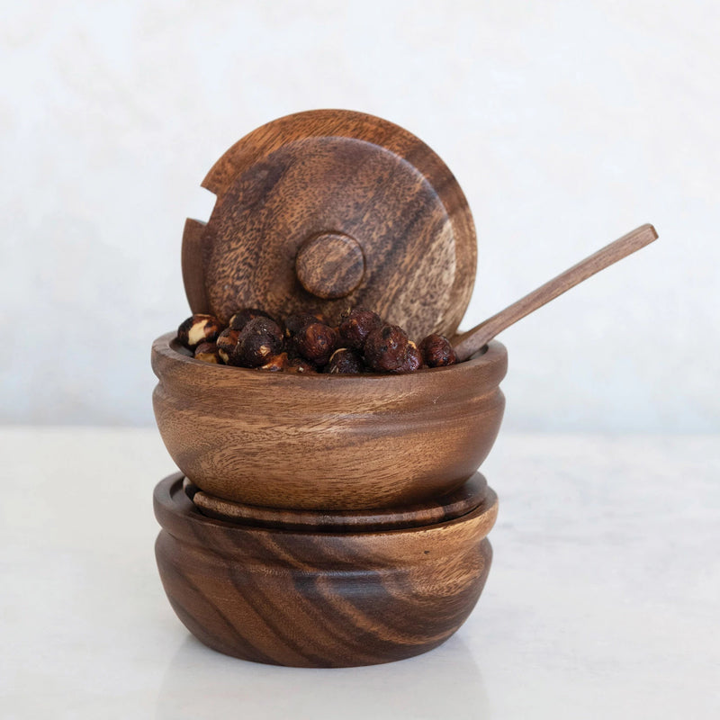 Acacia Wood Bowl w/ Spoon, Set of 2, FEEL AT HOM , , Creative Co-Op @feelathom