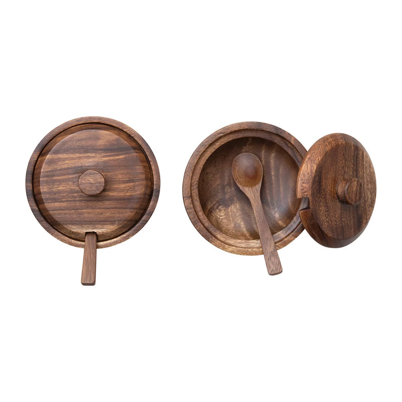 Acacia Wood Bowl w/ Spoon, Set of 2, FEEL AT HOM , , Creative Co-Op @feelathom