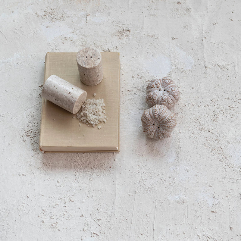 Travertine Salt & Pepper Shakers, FEEL AT HOM , , Creative Co-Op @feelathom