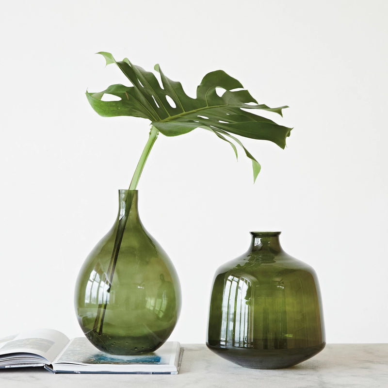 Olive Green Glass Vase, FEEL AT HOM , , Creative Co-Op @feelathom