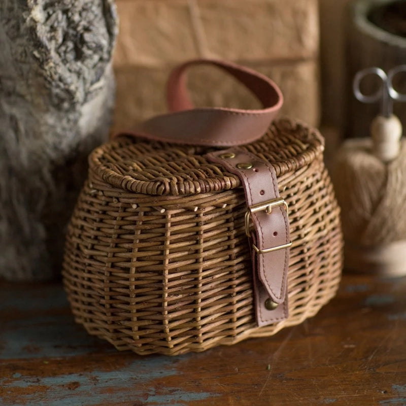 Small Wicker Fishing Basket, FEEL AT HOM , , Vagabond Vintage @feelathom