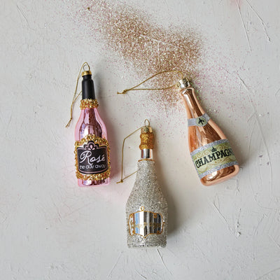 Glass Champagne Bottle Ornament, FEEL AT HOM , Seasonal & Holiday Decorations, Creative Co-Op @feelathom
