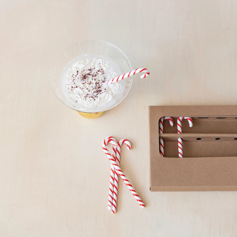 Glass Candy Cane Stir Sticks Set