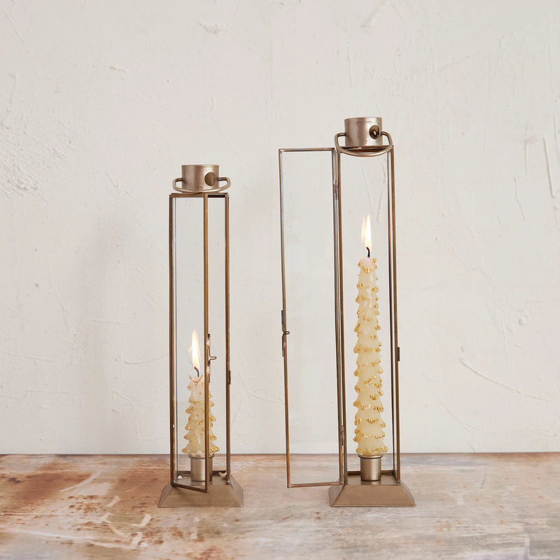Large Metal & Glass Lantern Taper Holder