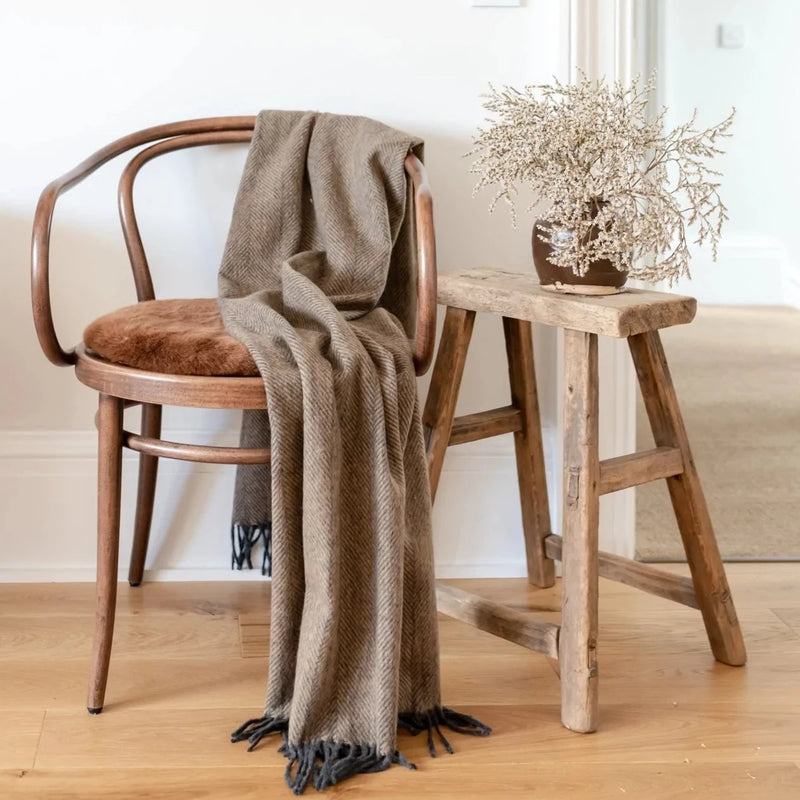 Recycled Wool Throw in Coffee Herringbone, FEEL AT HOM , , The Tartan Blanket Co. @feelathom
