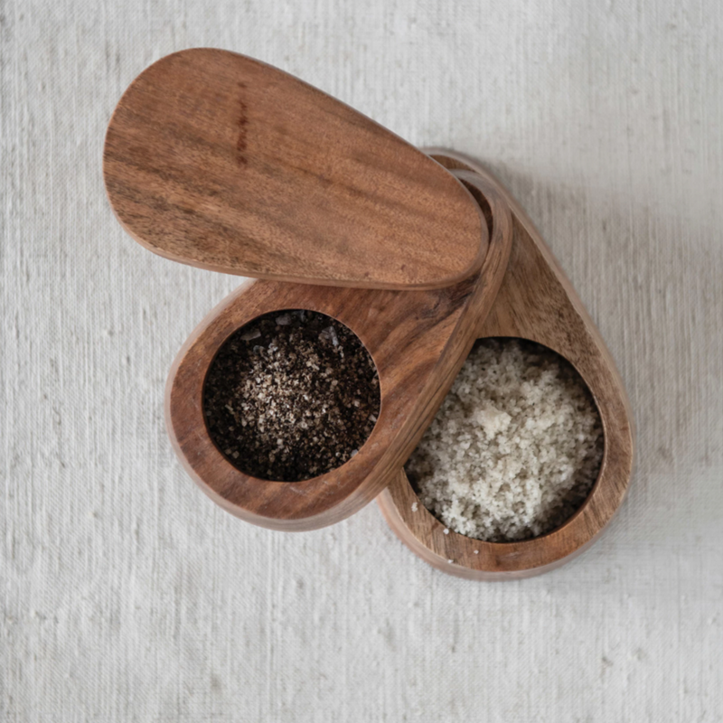 Acacia Wood 2-Tier Salt and Pepper Dish with Lid, HOM , , Creative Co-Op @feelathom