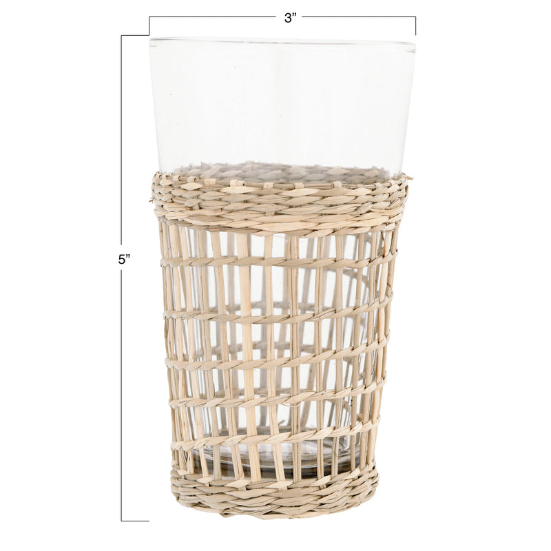 Drinking Glass with Woven Seagrass Sleeve, FEEL AT HOM , , Creative Co-Op @feelathom