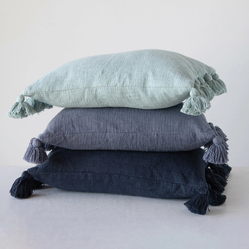 Cotton Slub Lumbar Pillow w/ Tassels, FEEL AT HOM , , creative co-op @feelathom