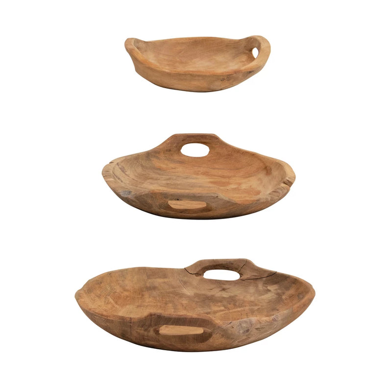 Teak Wood Bowls with Handles Set of 3, FEEL AT HOM , , Creative Co-Op @feelathom