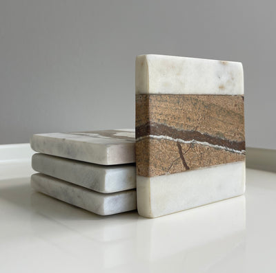 Two-Toned Marble Coasters (Set of 4), FEEL AT HOM , , Creative Co-Op @feelathom