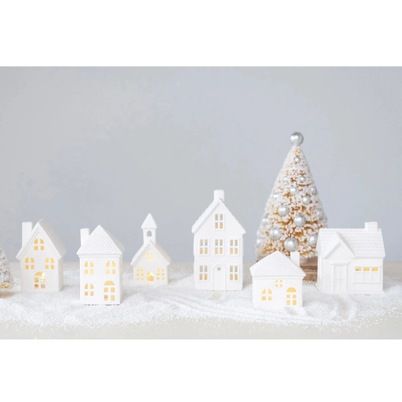 Stoneware Bisque Houses with LED Lights, FEEL AT HOM , , Creative Co-Op @feelathom