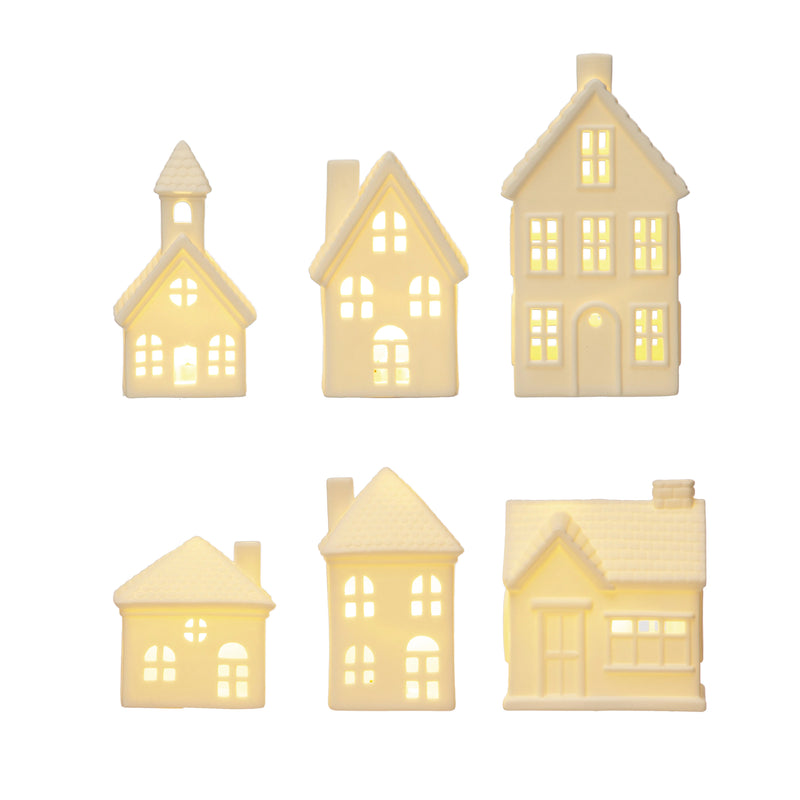 Stoneware Bisque Houses with LED Lights, FEEL AT HOM , , Creative Co-Op @feelathom