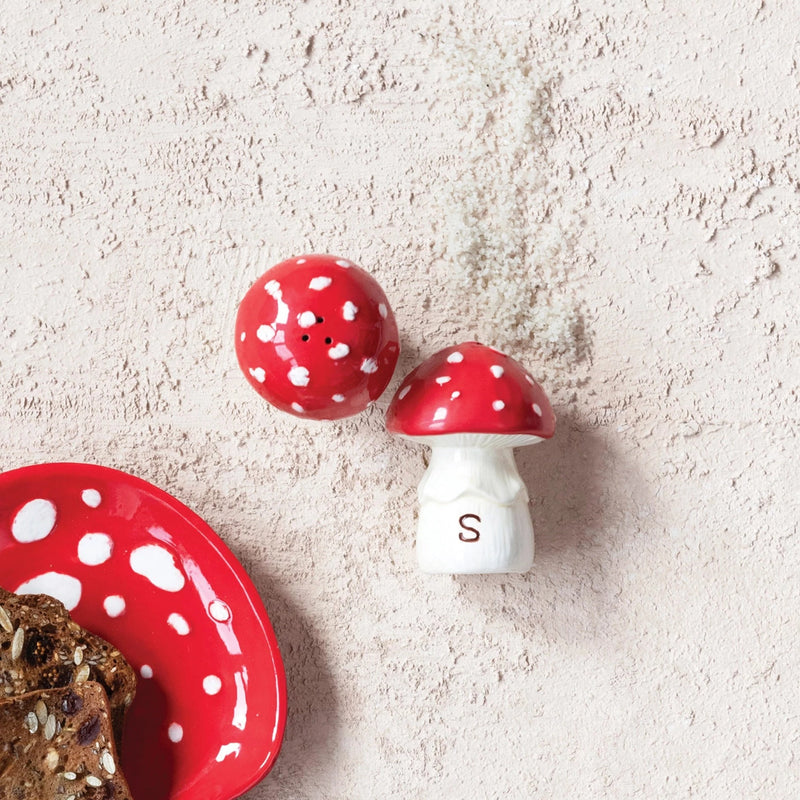 Hand-Painted Ceramic Mushroom Shaped Salt and Pepper Shakers, FEEL AT HOM , , Creative Co-Op @feelathom